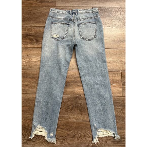 Free People Jeans Womens 26 Chewed Up Mid-Rise Straight Button Fly Distressed - Picture 3 of 13